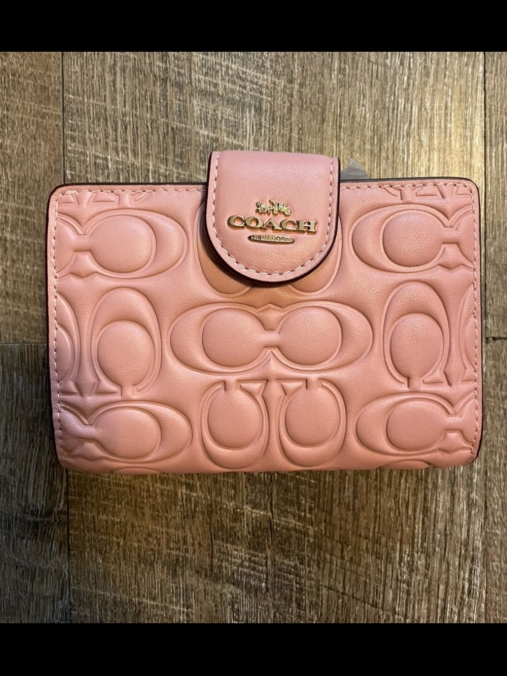 Coach Embossed Medium Leather Wallet (Pink Petal)